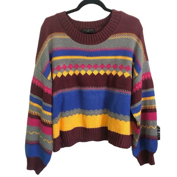 Lane Bryant Size 18/20 Multicolor Fair Isle Sweater Colorful Stripes Bright Bold - Picture 2 of 7